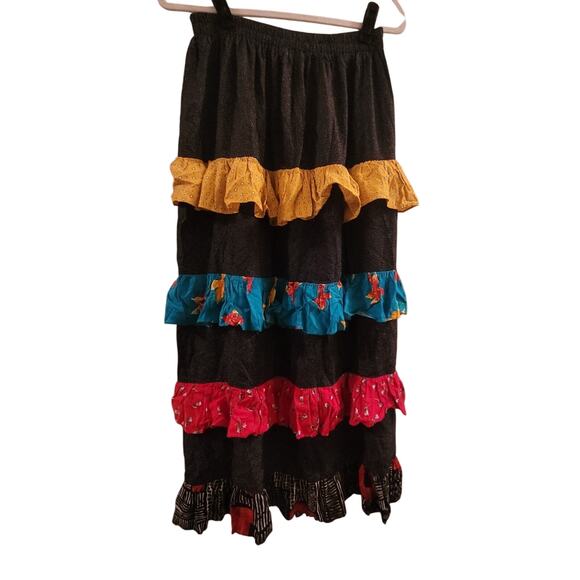 Vtg Ruffled Patchwork Broomstick Tiered Maxi Skirt Polka-Dot OS USA Made - Picture 1 of 11
